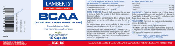 BCAA 180 Cápsulas LAMBERTS - Imagen 2